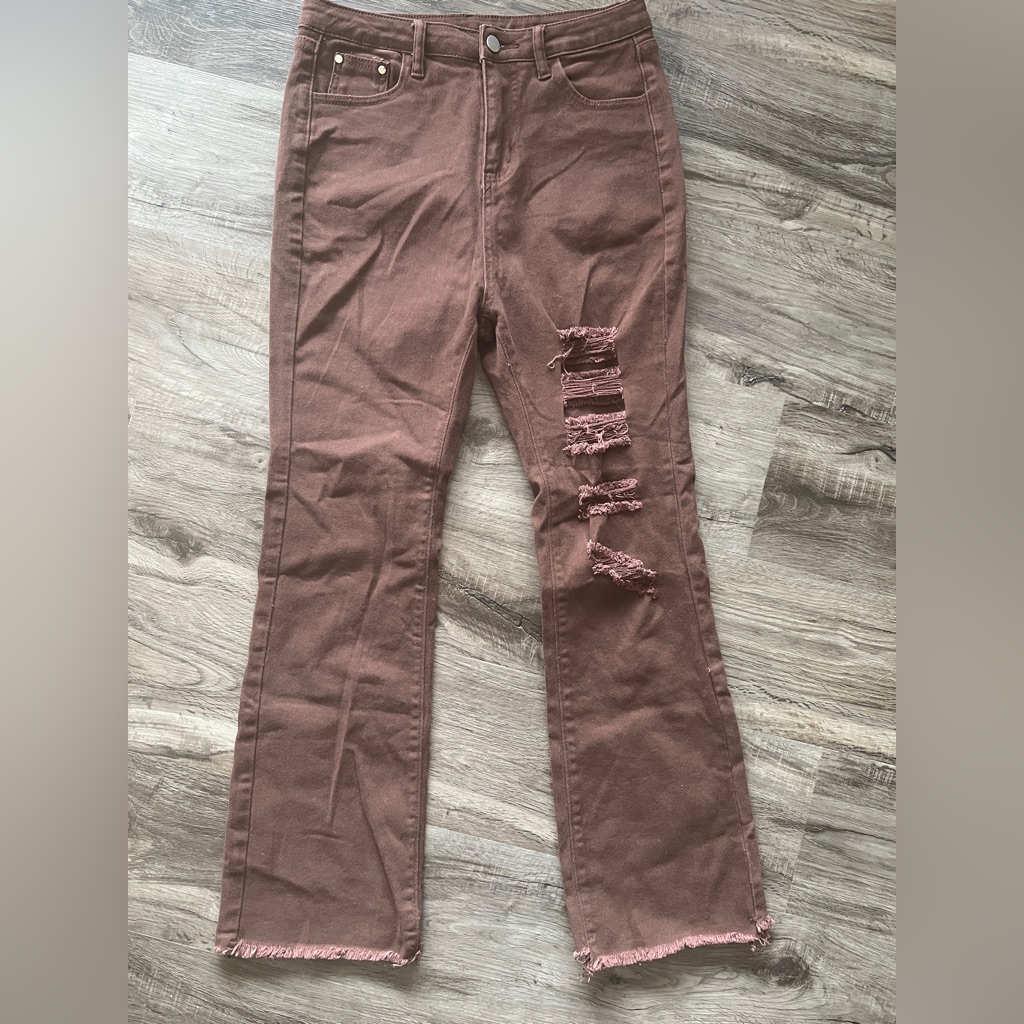Distressed Brown Flare Jeans